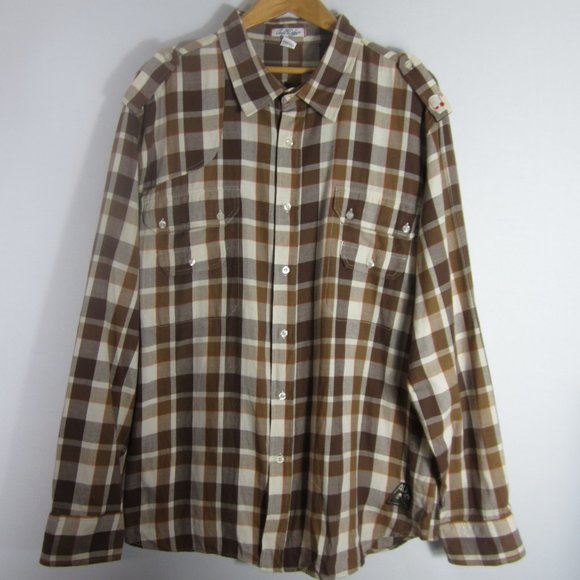 New Artful Dodger Mens 4XL Brown Plaid 100% Cotton LS Button Front Shirt - Picture 1 of 14